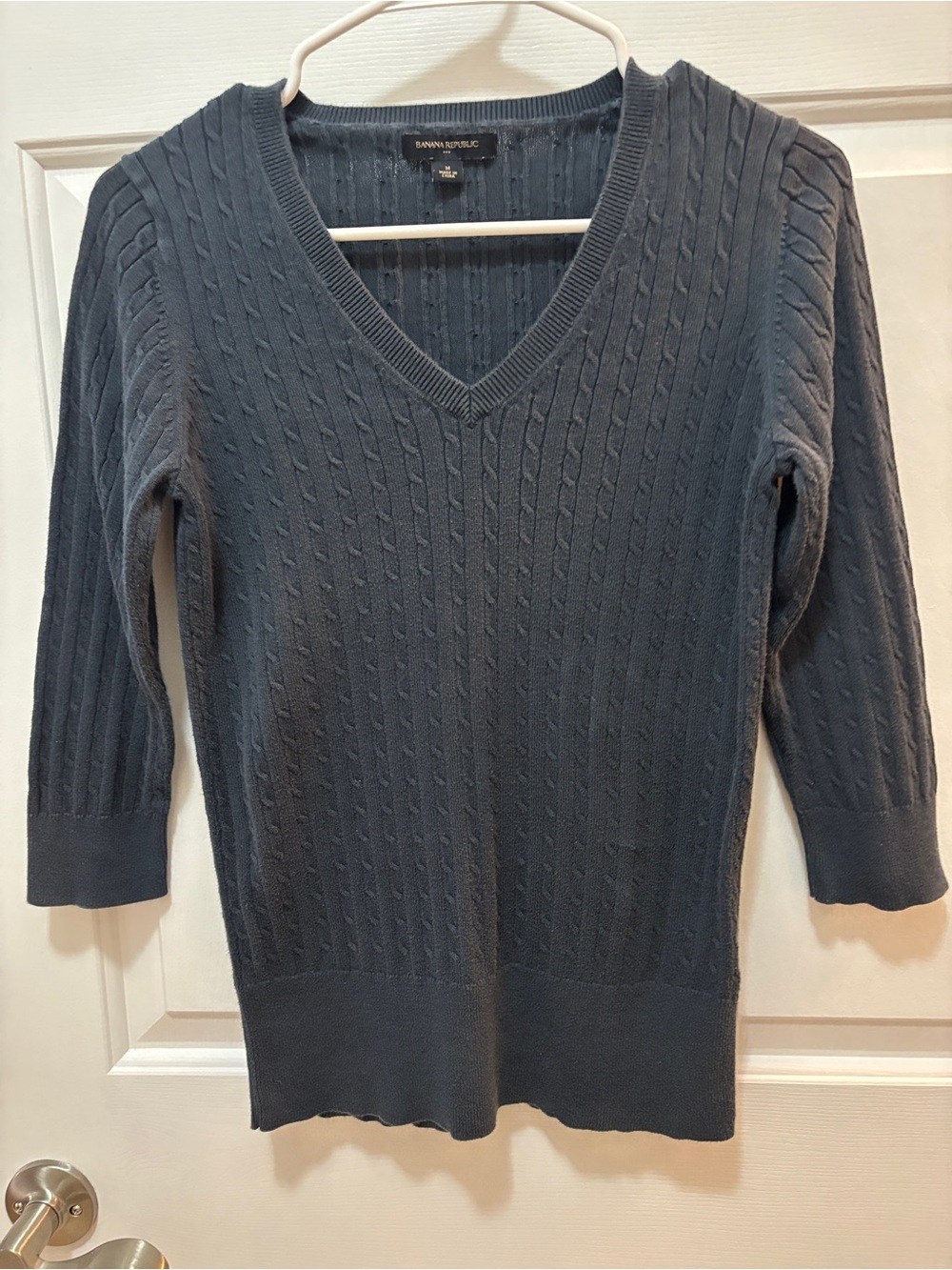 Banana Republic V-Neck Cable Knit Sweater - Charcoal